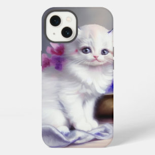 Vintage White Kitten with Pink and Purple Flowers iPhone 13 Case