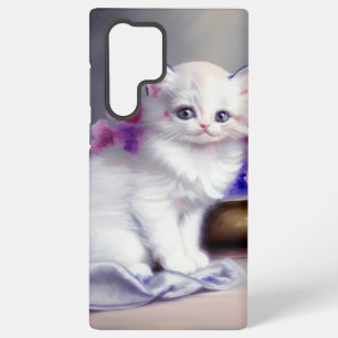 Vintage White Kitten with Pink and Purple Flowers Samsung Galaxy Case