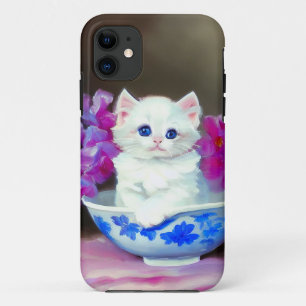 Vintage White Kitten with Pink Flowers  Case-Mate iPhone Case