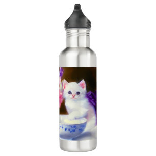 Vintage White Kitten with Purple Ribbon 710 Ml Water Bottle