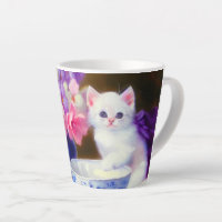 Vintage White Kitten with Purple Ribbon
