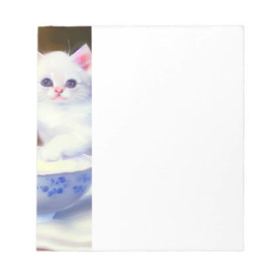 Vintage White Kitten with Purple Ribbon Notepad