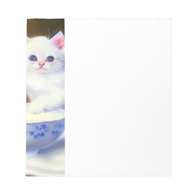 Vintage White Kitten with Purple Ribbon Notepad (Front)