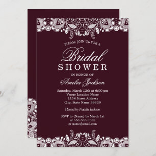 Vintage White Lace Burgundy Bridal Shower Invitation