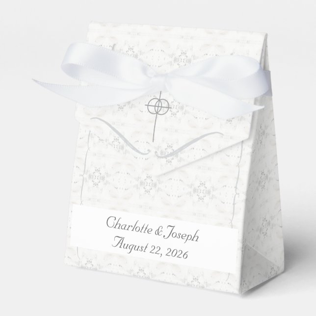 Vintage White-Lace Catholic Wedding Favour Box (Front Side)