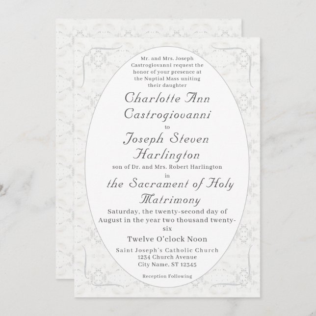 Vintage White Lace Catholic Wedding Invitation (Front/Back)