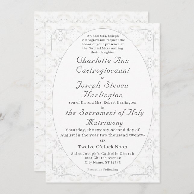 Vintage White Lace Catholic Wedding Invitation (Front/Back)