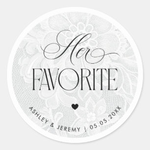 Vintage White Lace Her Favourite Wedding Favour   Classic Round Sticker