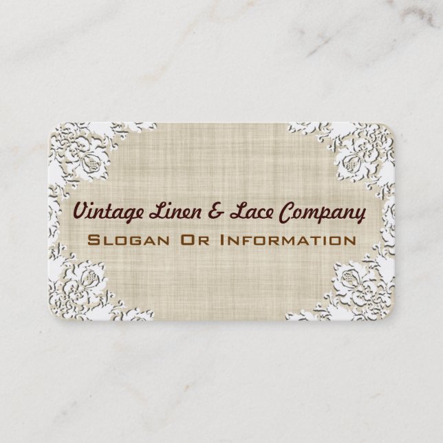 Vintage White Lace & Linen Business Cards (Front)
