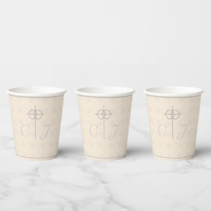 Vintage White Lace Monogrammed Wedding Paper Cups