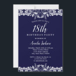 Vintage White Lace Navy 18th Birthday Party Invitation<br><div class="desc">More pretty Lace Birthday Invitations in the Little Bayleigh Store!</div>