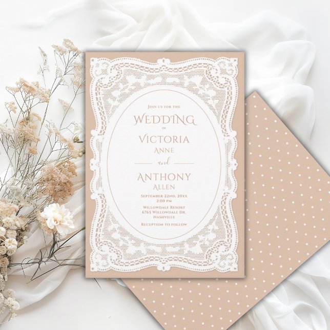Vintage White Lace Neutral Rustic Wedding Invitation (Creator Uploaded)