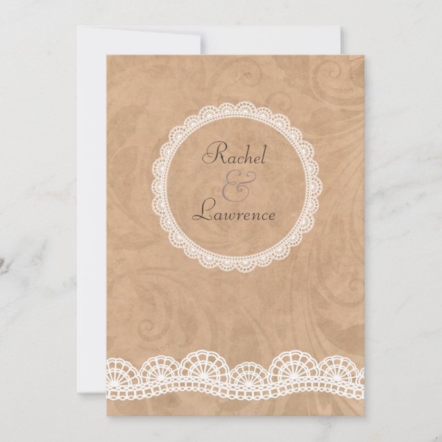 Vintage White Lace Personalised Wedding Invitation (Front)