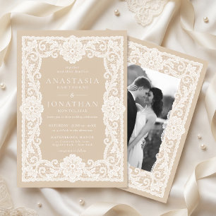 Vintage White Lace Photo Wedding Invitation