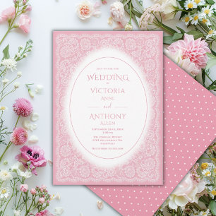 Vintage White Lace Pink Vintage Wedding Invitation