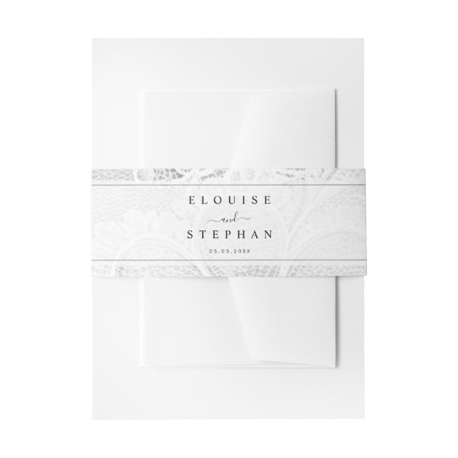 Vintage White Lace Wedding Invitation Belly Band (Front Example)