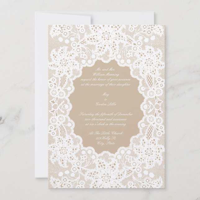 Vintage White Lace Wedding Invitations Template (Front)
