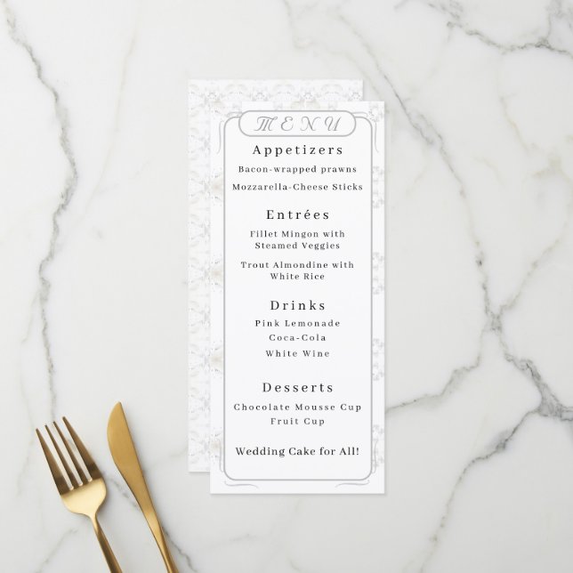 Vintage White Lace Wedding  Menu (Front/Back In Situ)