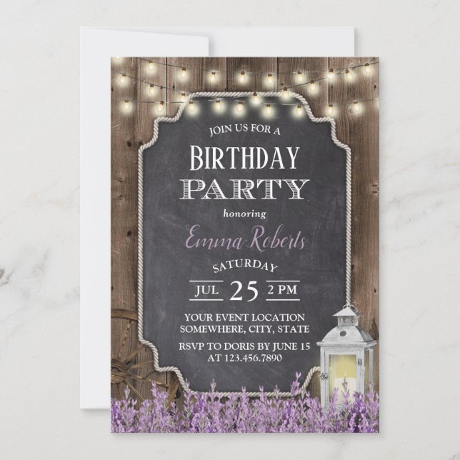Vintage White Lantern Lavender Floral Birthday Invitation (Front)