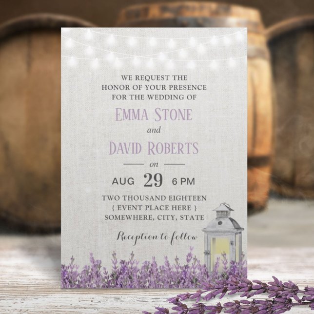 Vintage White Lantern Lavender Floral Wedding Invitation (Creator Uploaded)