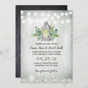 Vintage White Lantern Rustic String Lights Wedding Invitation