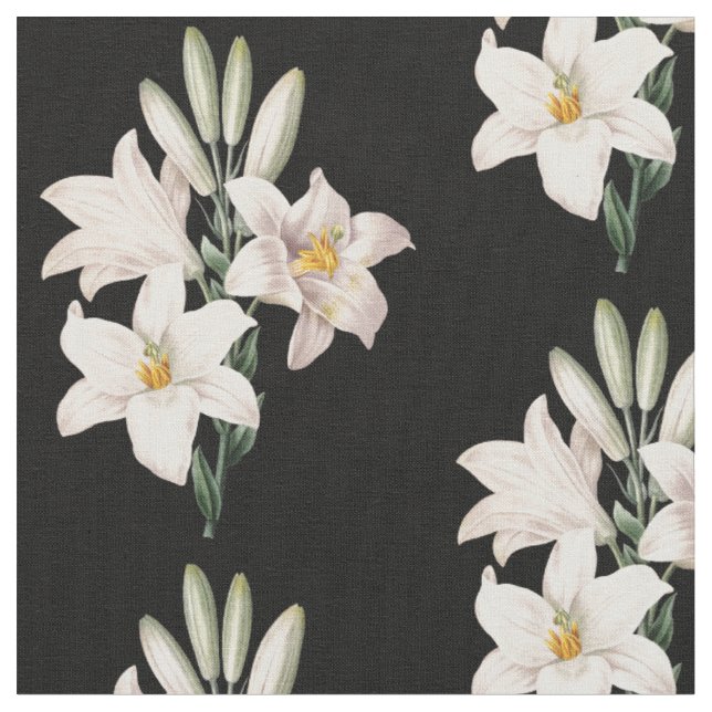 Vintage White Lilies Floral Fabric (Close Up)