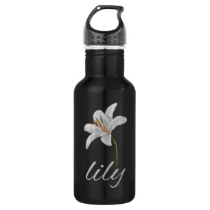 vintage white lily flower retro floral 532 ml water bottle