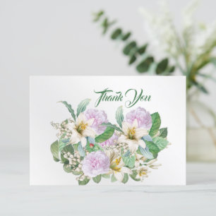 Vintage White Lily Pink Rose Bouquet Thank You Card