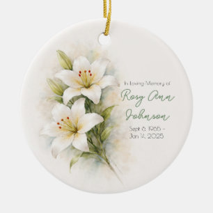 Vintage White Lily Sympathy Ceramic Tree Decoration