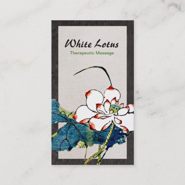 Vintage White Lotus Flower Massage Therapist Business Card (Front)