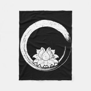 Vintage White Lotus Flower With Zen Circle Fleece Blanket