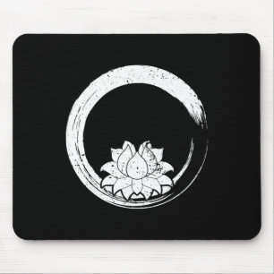 Vintage White Lotus Flower With Zen Circle Mouse Pad
