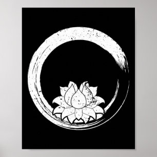 Vintage White Lotus Flower With Zen Circle Poster