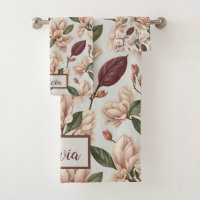 Vintage White Magnolia Blossom Flora Pattern