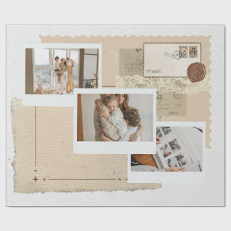 Vintage White Modern Simple Photo Collage Scrapboo Wrapping Paper