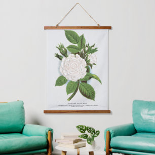 Vintage White Moss Rose Cottagecore Botanical Art Hanging Tapestry