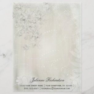 Vintage White on White Floral Grunge Letterhead Template