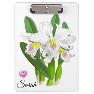 Vintage White Orchid Flower Personalised Clipboard