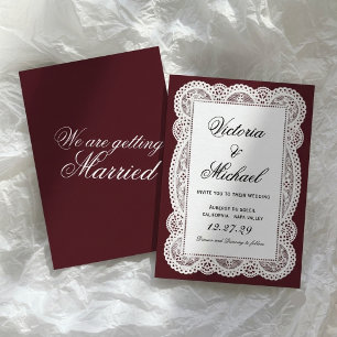Vintage White Paper Lace Romantic Chic Red Wedding Invitation