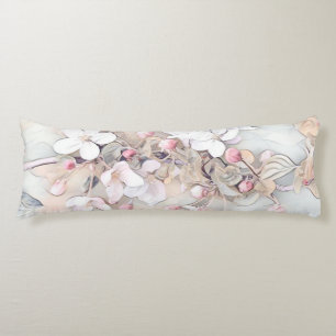 Vintage white pink cherry blossom drawing minimal body cushion