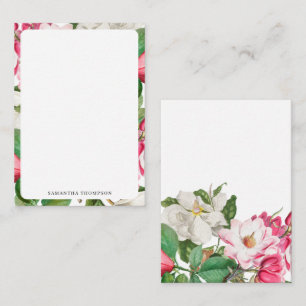 Vintage White & Pink Magnolia Flowers Custom Name Card