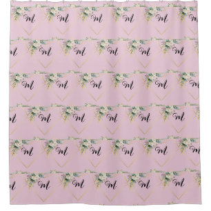Vintage White Pink Roses Golden Heart Monogram  Shower Curtain
