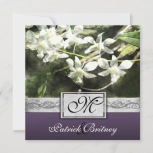 Vintage White & Purple Orchid Wedding Invitations