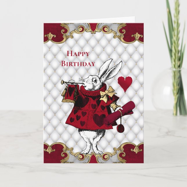 Vintage White Rabbit Alice in Wonderland Birthday Card (Front)