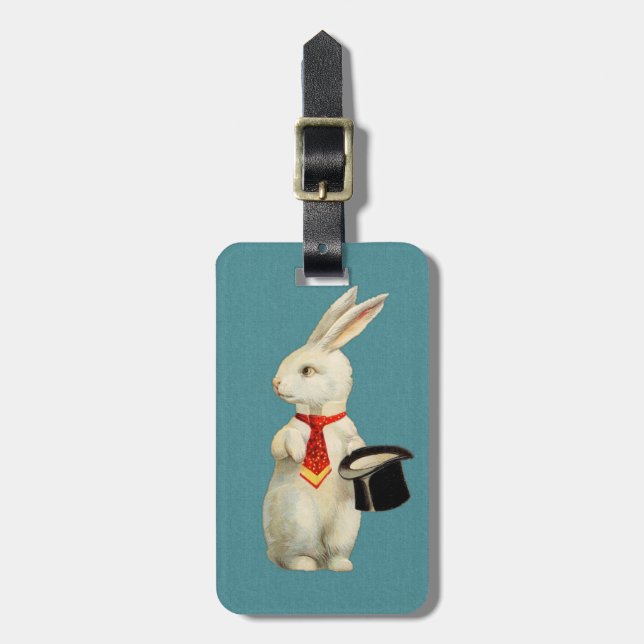 Vintage White Rabbit Luggage Tag (Front Vertical)
