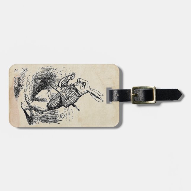 Vintage White Rabbit Luggage Tag (Front Horizontal)