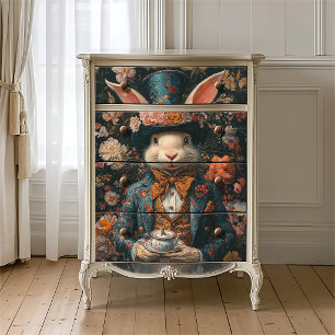 Vintage White Rabbit Mad Hatter Tea Party Floral Tissue Paper