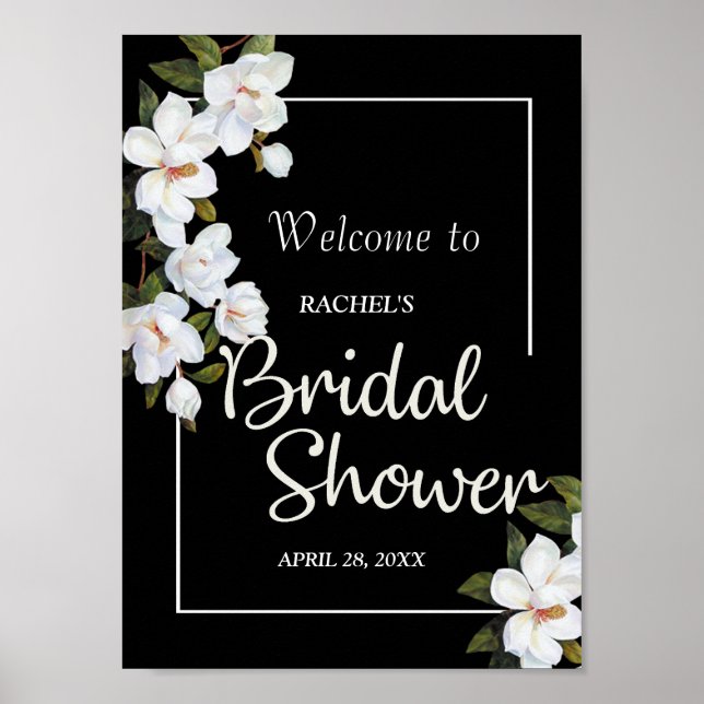 Vintage White Rose Bridal Shower Poster (Front)