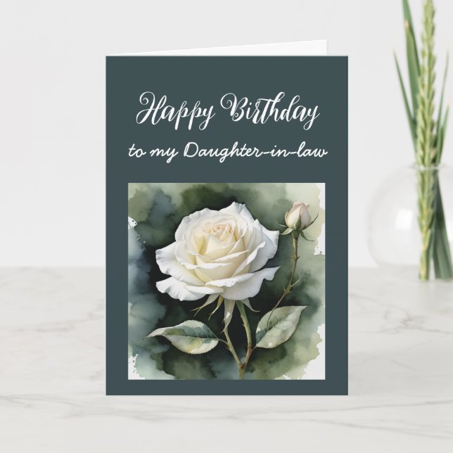 Vintage White Rose Daughter-in-law Birthday Card (Front)