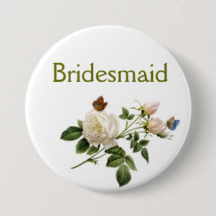 vintage white rose flowers bridesmaid 7.5 cm round badge